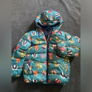 Next Boys Green Dinosaurs Tigers Hippos Puffe Coat Warm Winter Jacket Sz 5-6Y
